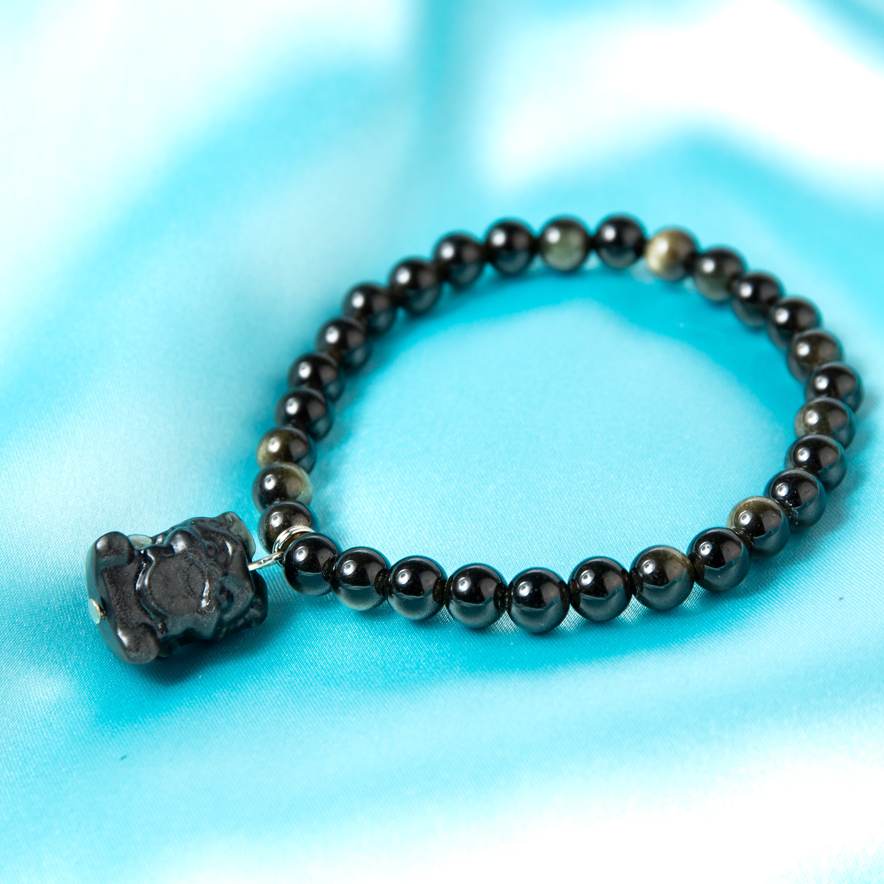 2026 karkötő –  Arany obszidián és ezüst obszidián Pixiu 6 mm