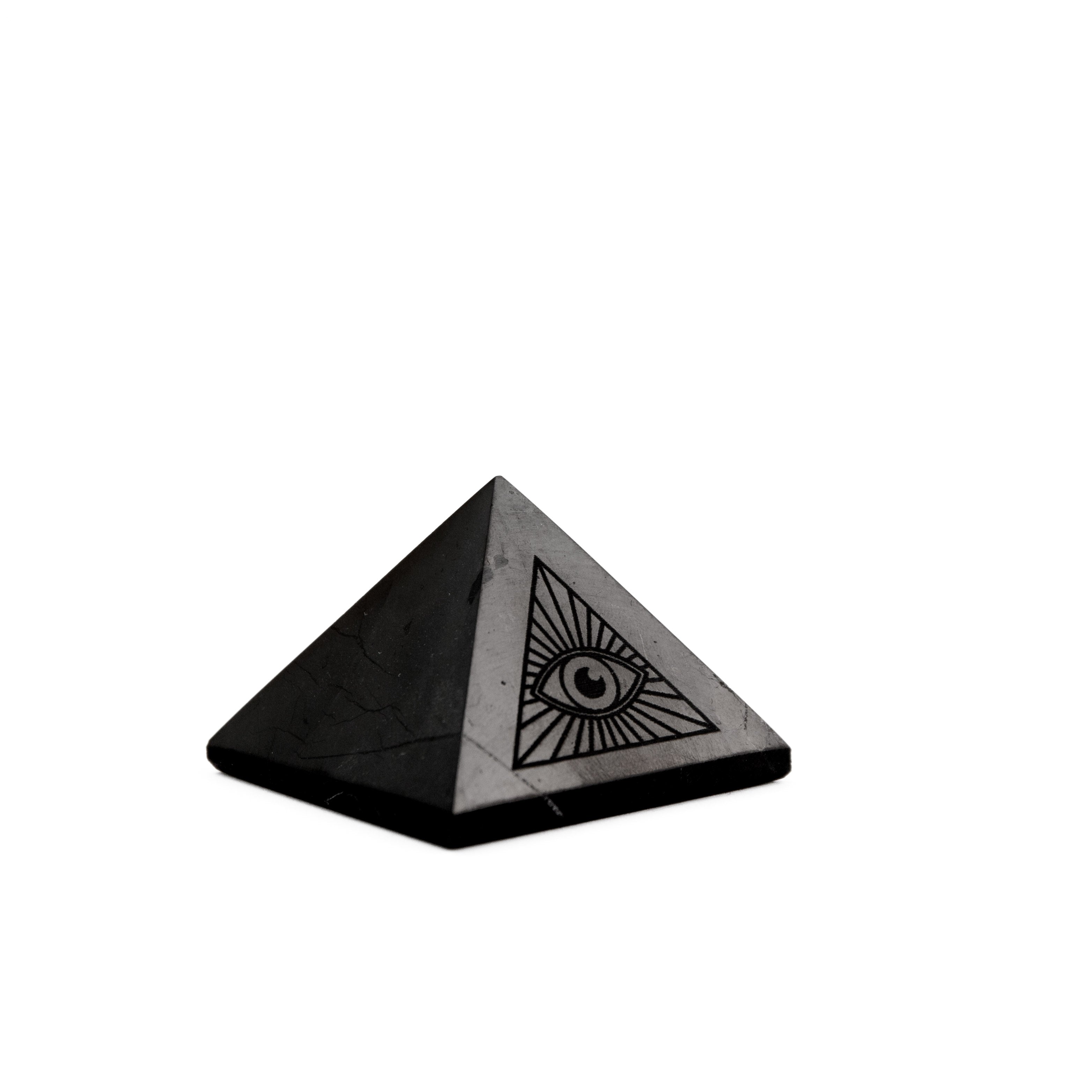 Shungit - Mindent Látó Szem (All-Seeing Eye) Piramis 5cm