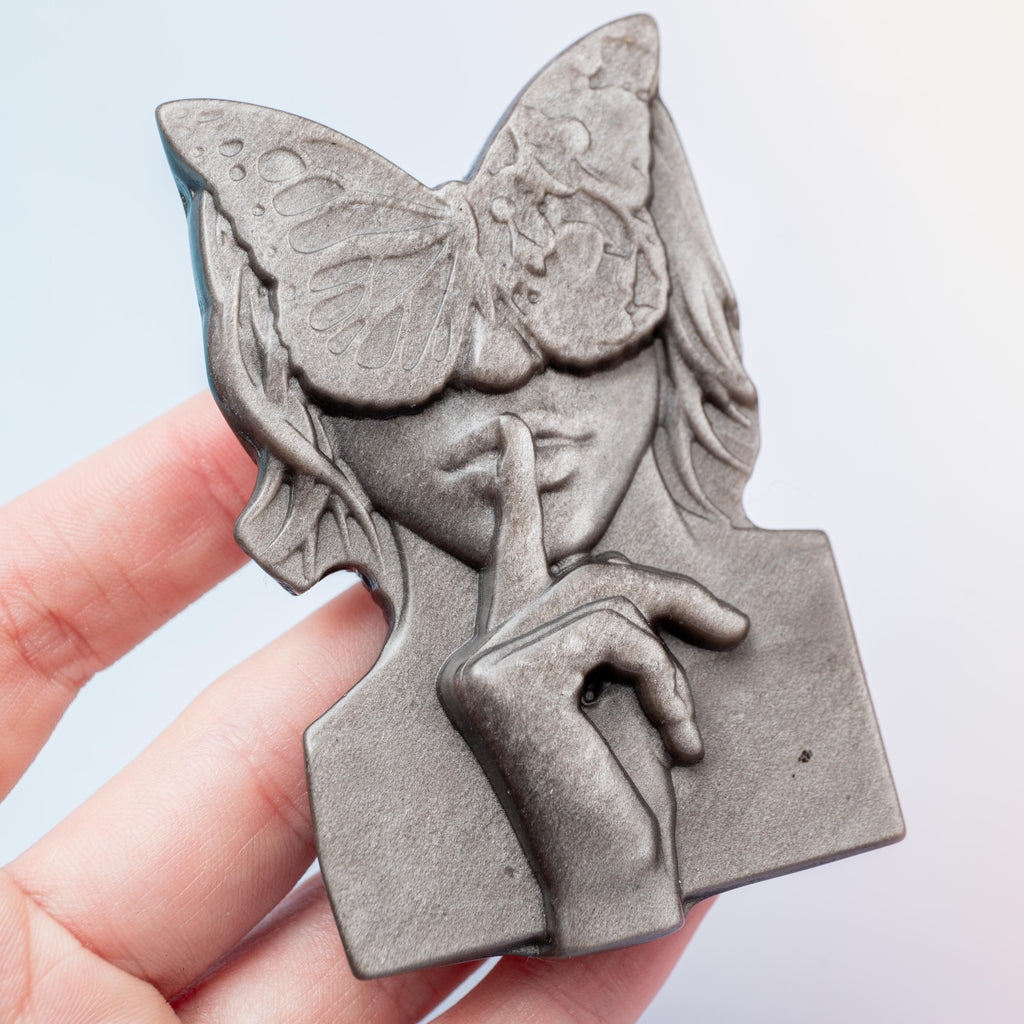 Silver Obsidian Fairy Face - 7cm