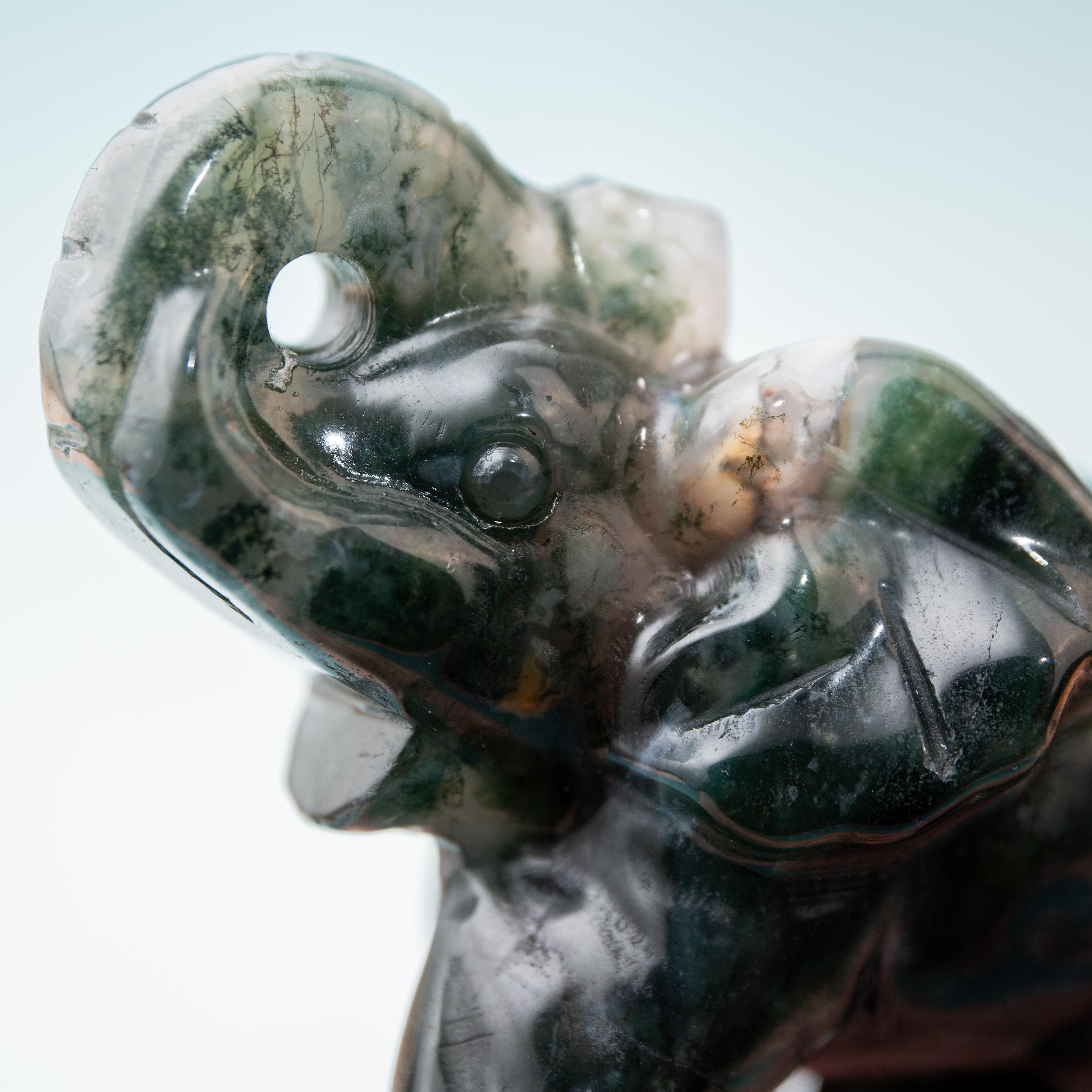 Moss Agate Elephant - 7.5cm/195g (A)