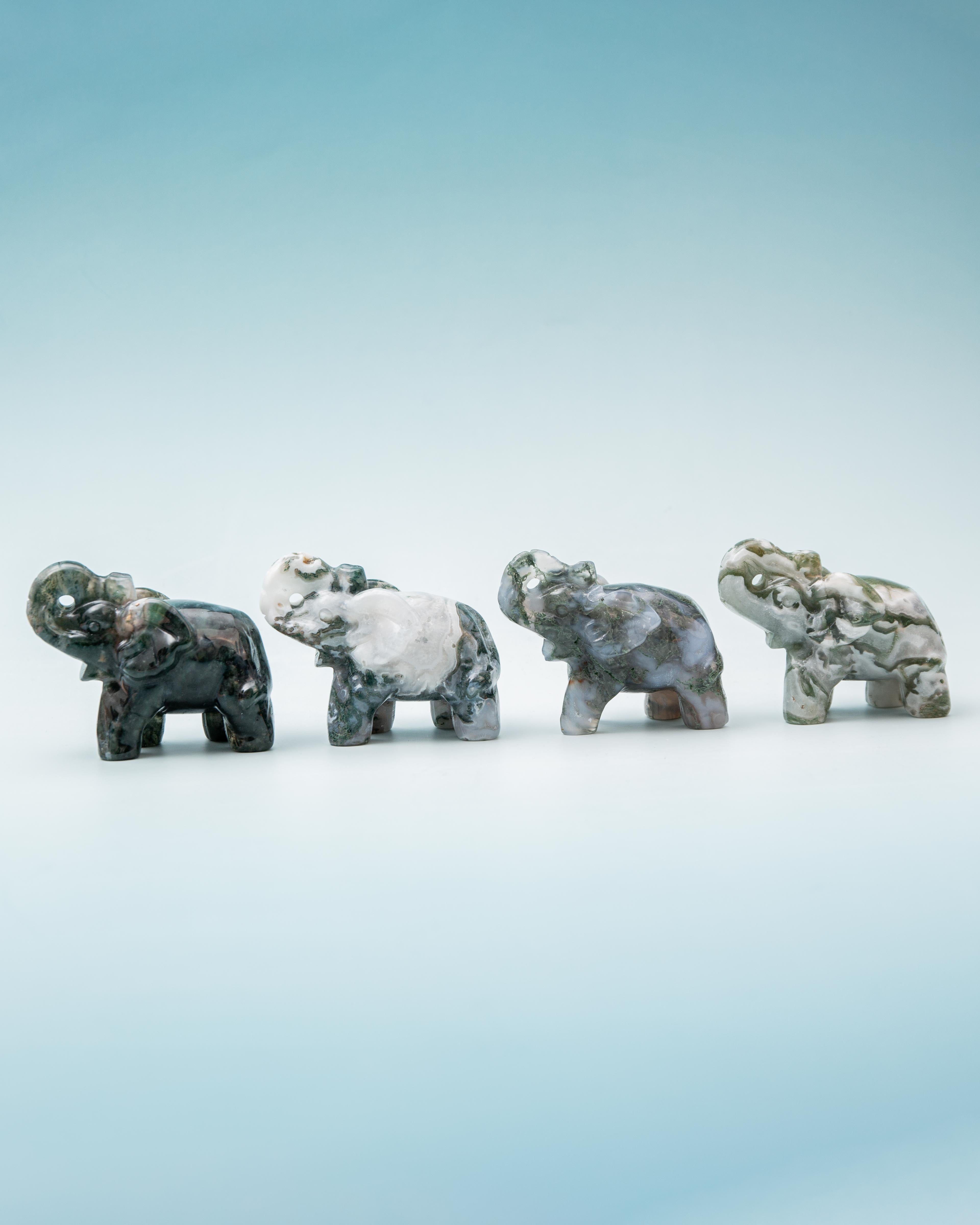 Moss Agate Elephant - 7.5cm/184g(B)