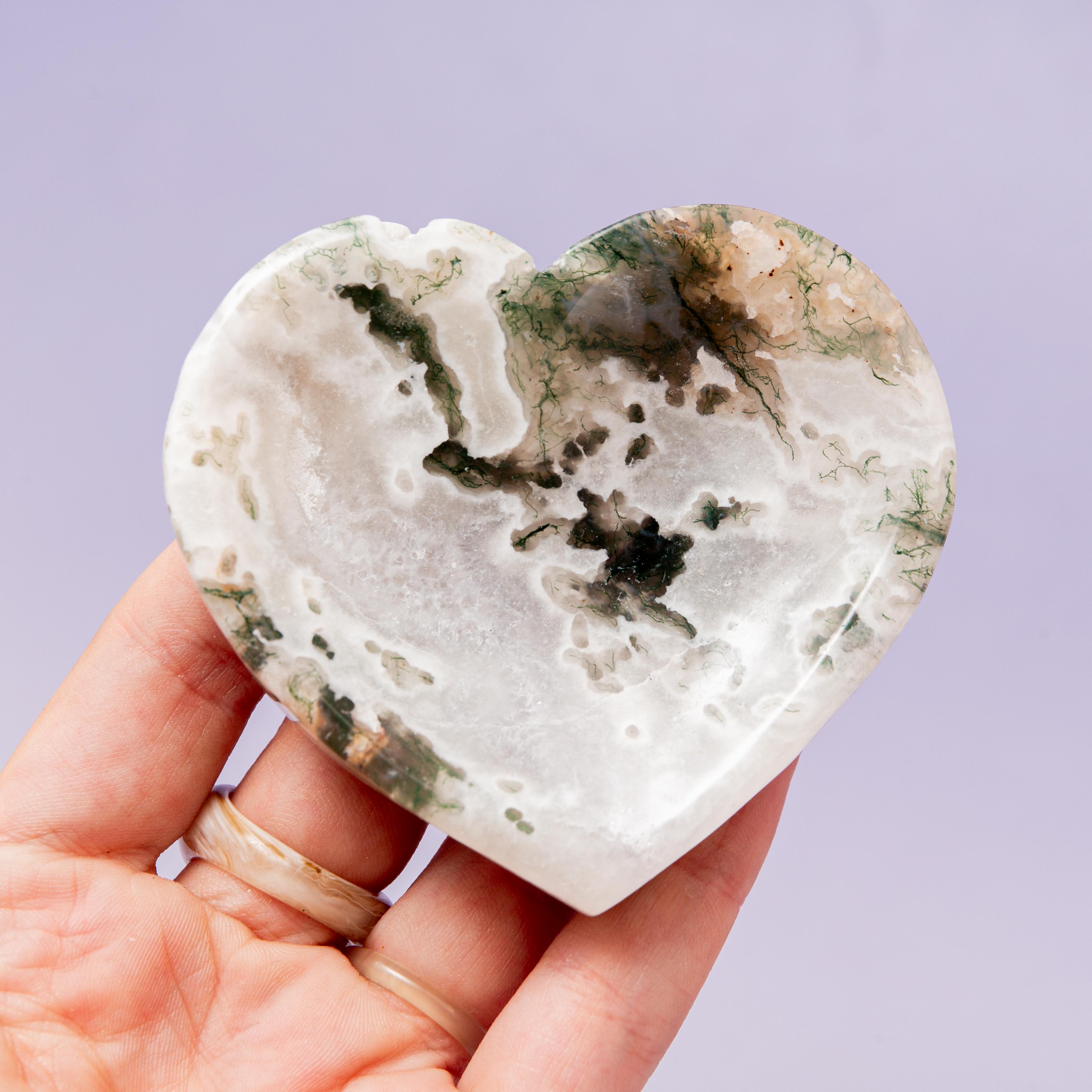 Moss Agate Heart Bowl - 8cm (A10)