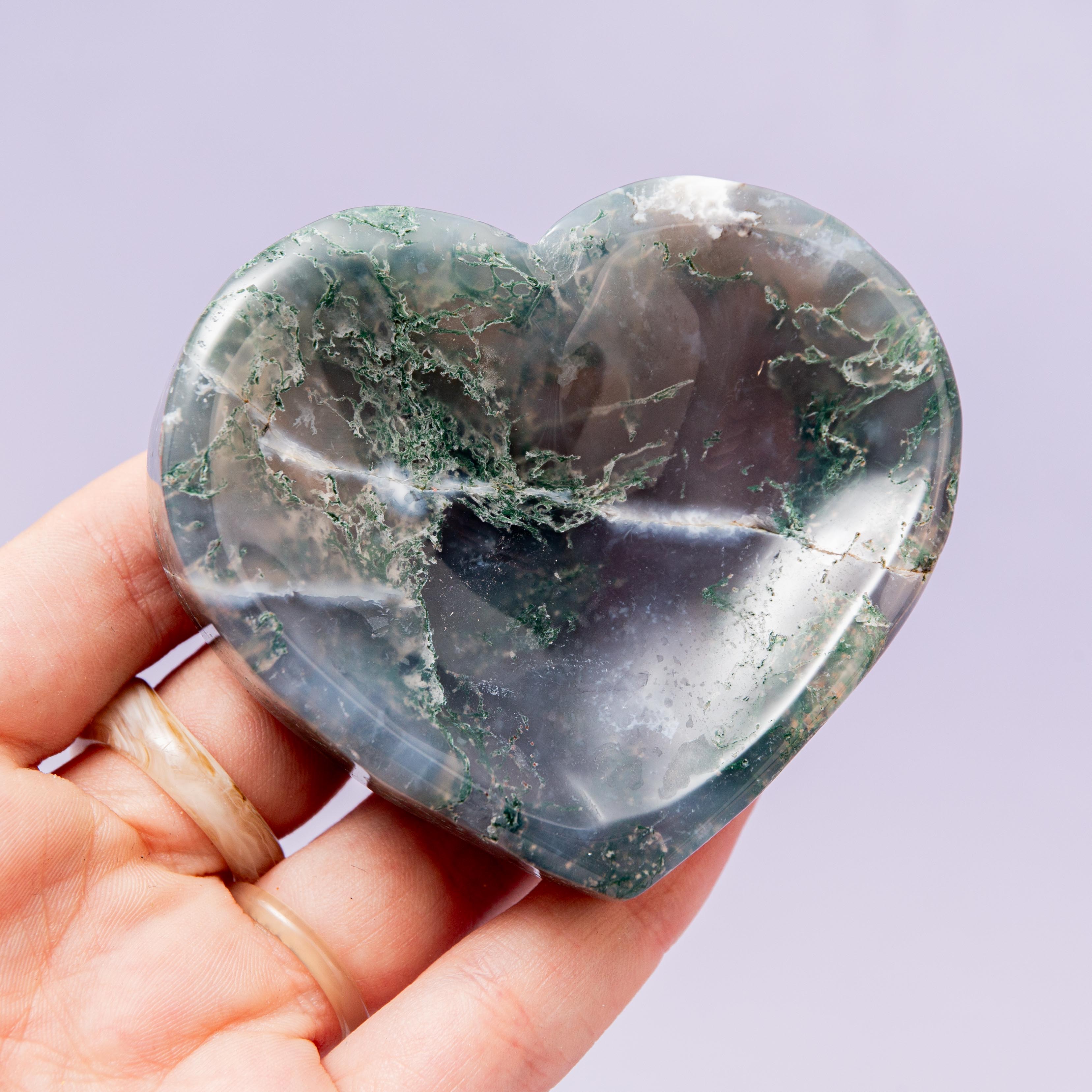 Moss Agate Heart Bowl - 7cm (A11)