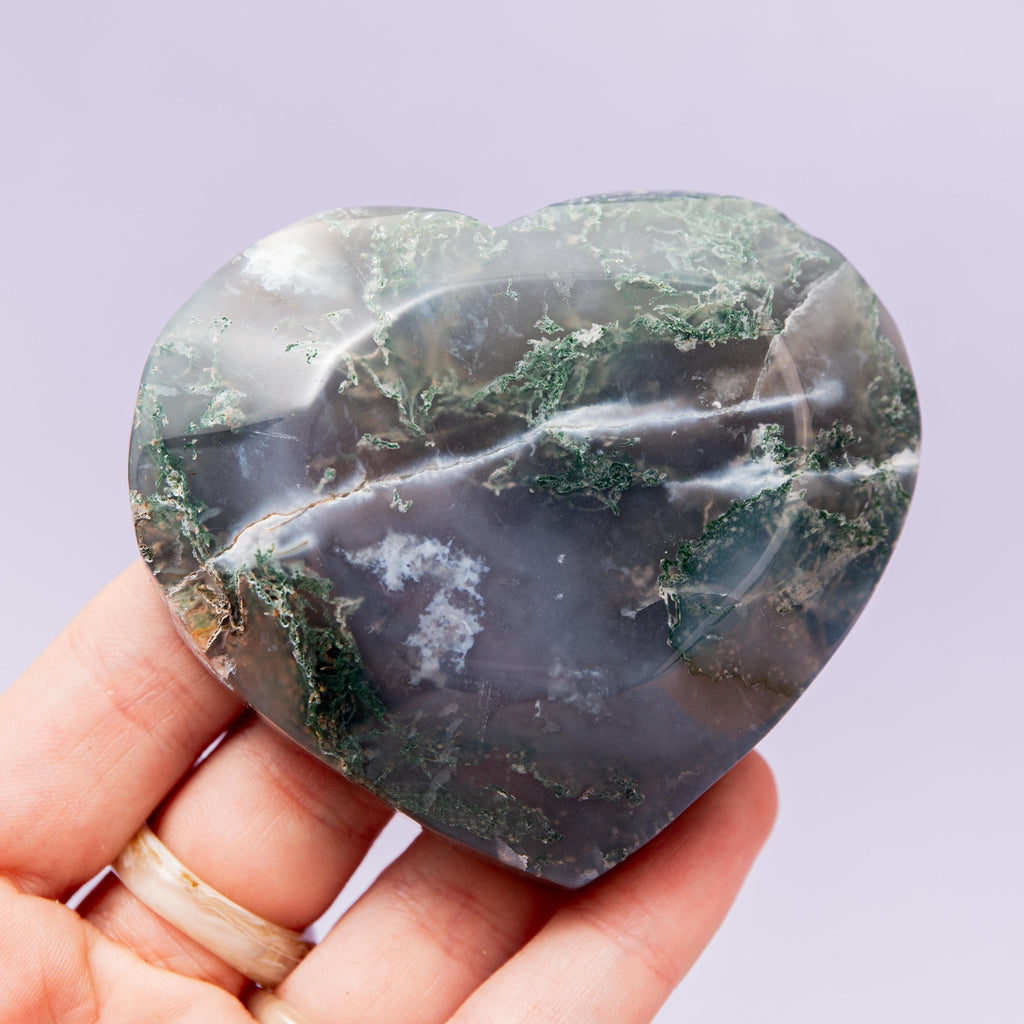 Moss Agate Heart Bowl - 7cm (A11)