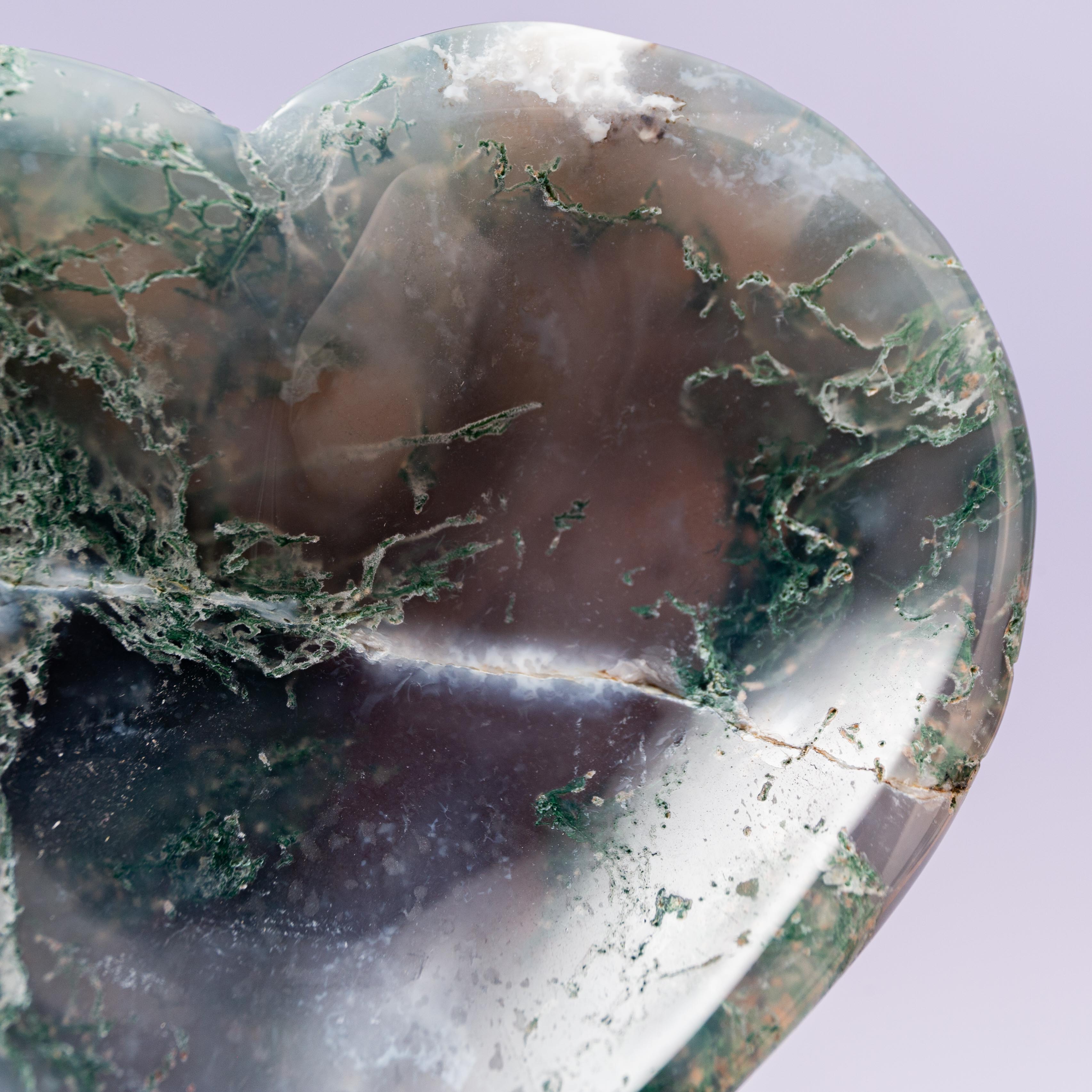 Moss Agate Heart Bowl - 7cm (A11)