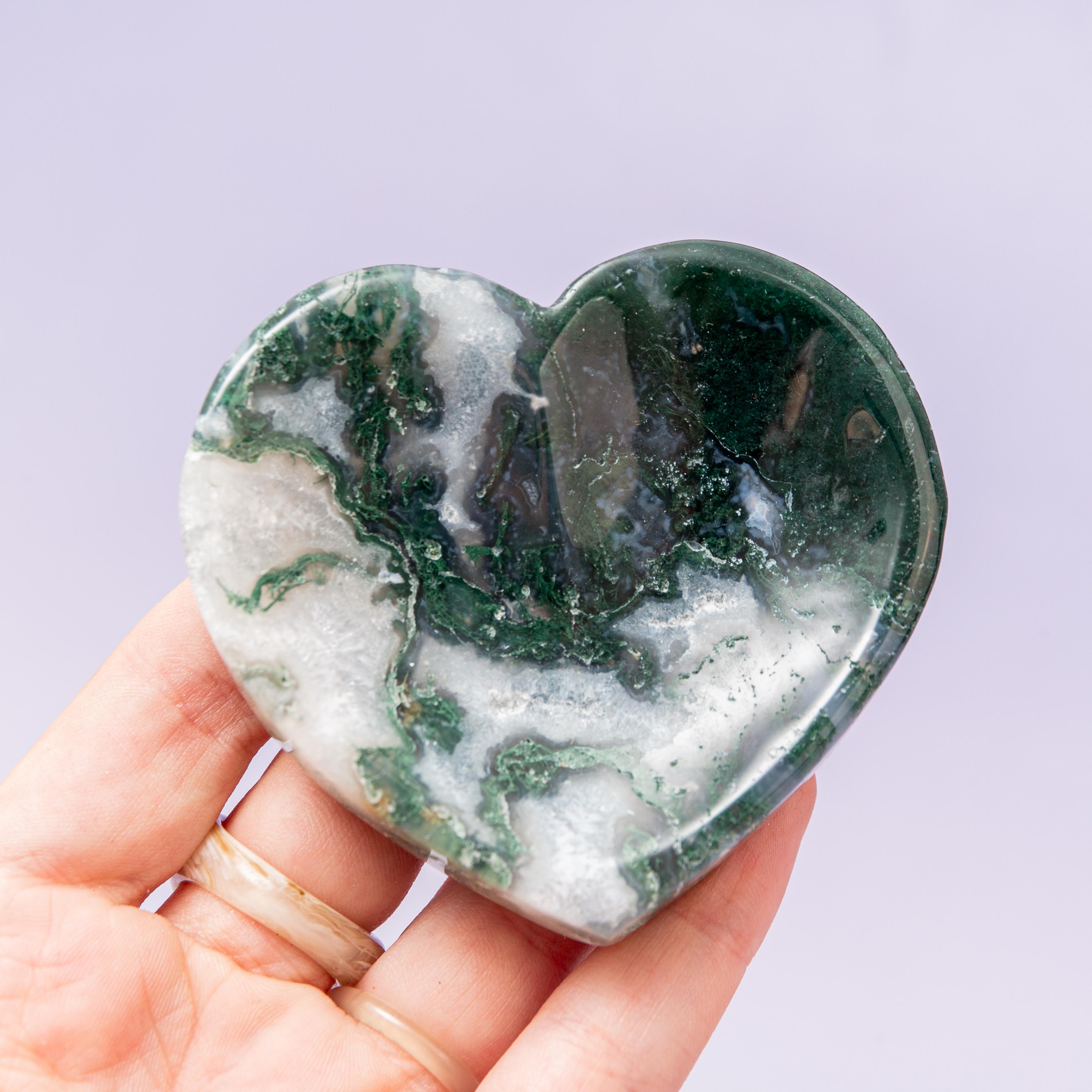 Moss Agate Heart Bowl - 7cm (A12)