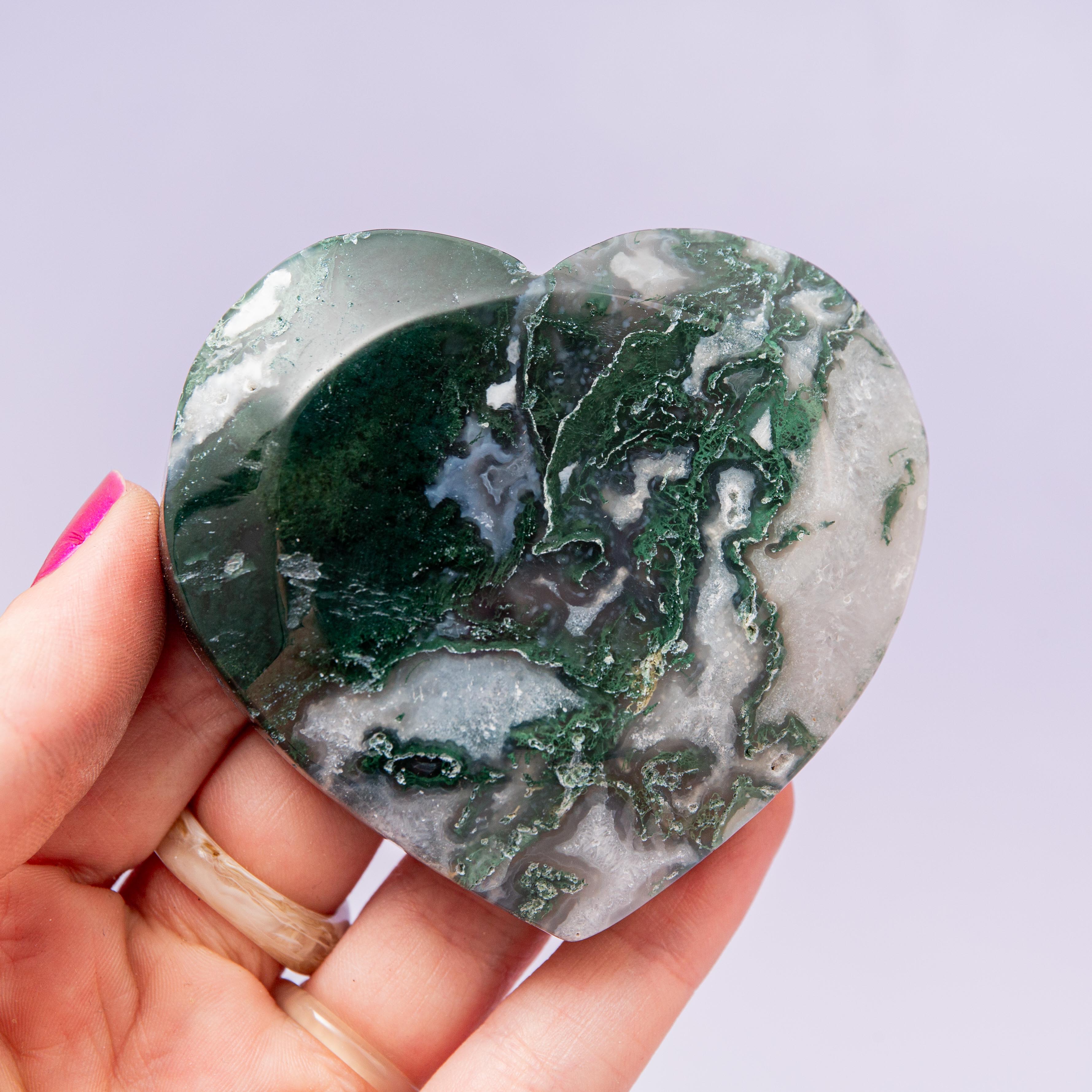 Moss Agate Heart Bowl - 7cm (A12)