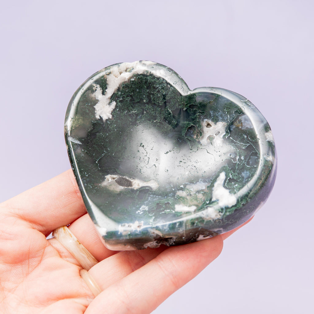 Moss Agate Heart Bowl - 8cm (A1)