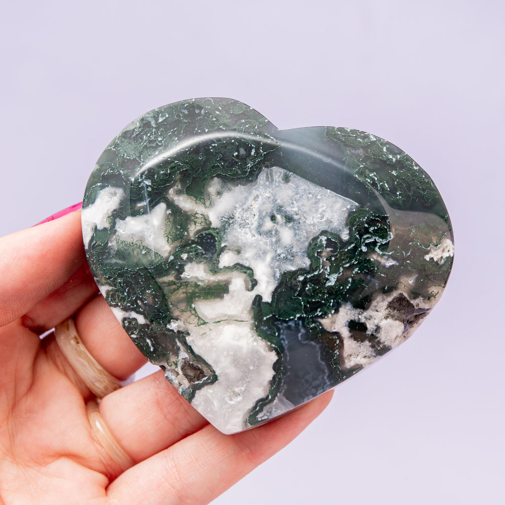 Moss Agate Heart Bowl - 8cm (A1)