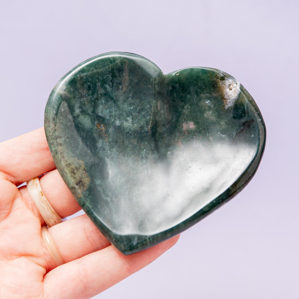 Moss Agate Heart Bowl - 8cm (A2)