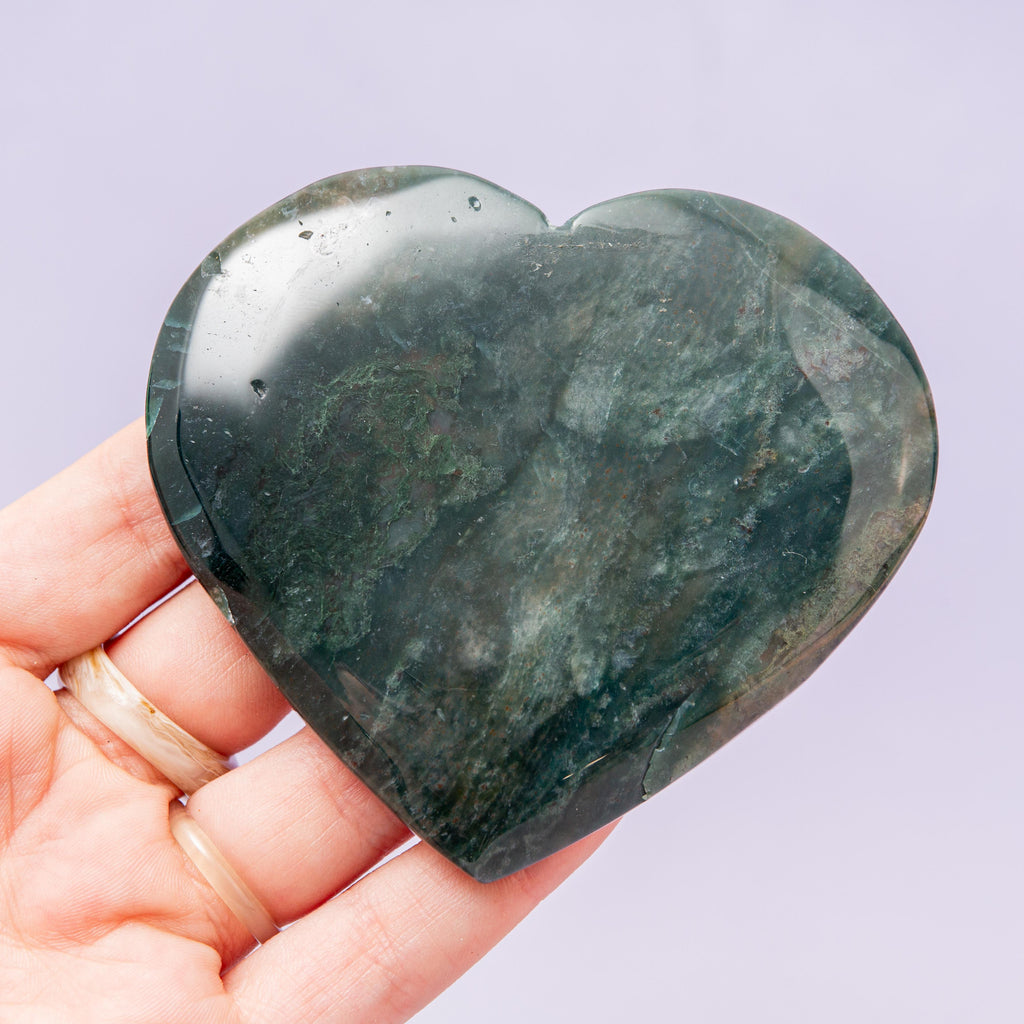 Moss Agate Heart Bowl - 8cm (A2)