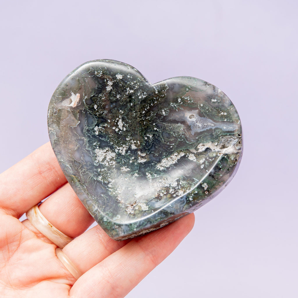 Moss Agate Heart Bowl - 7cm (A3)