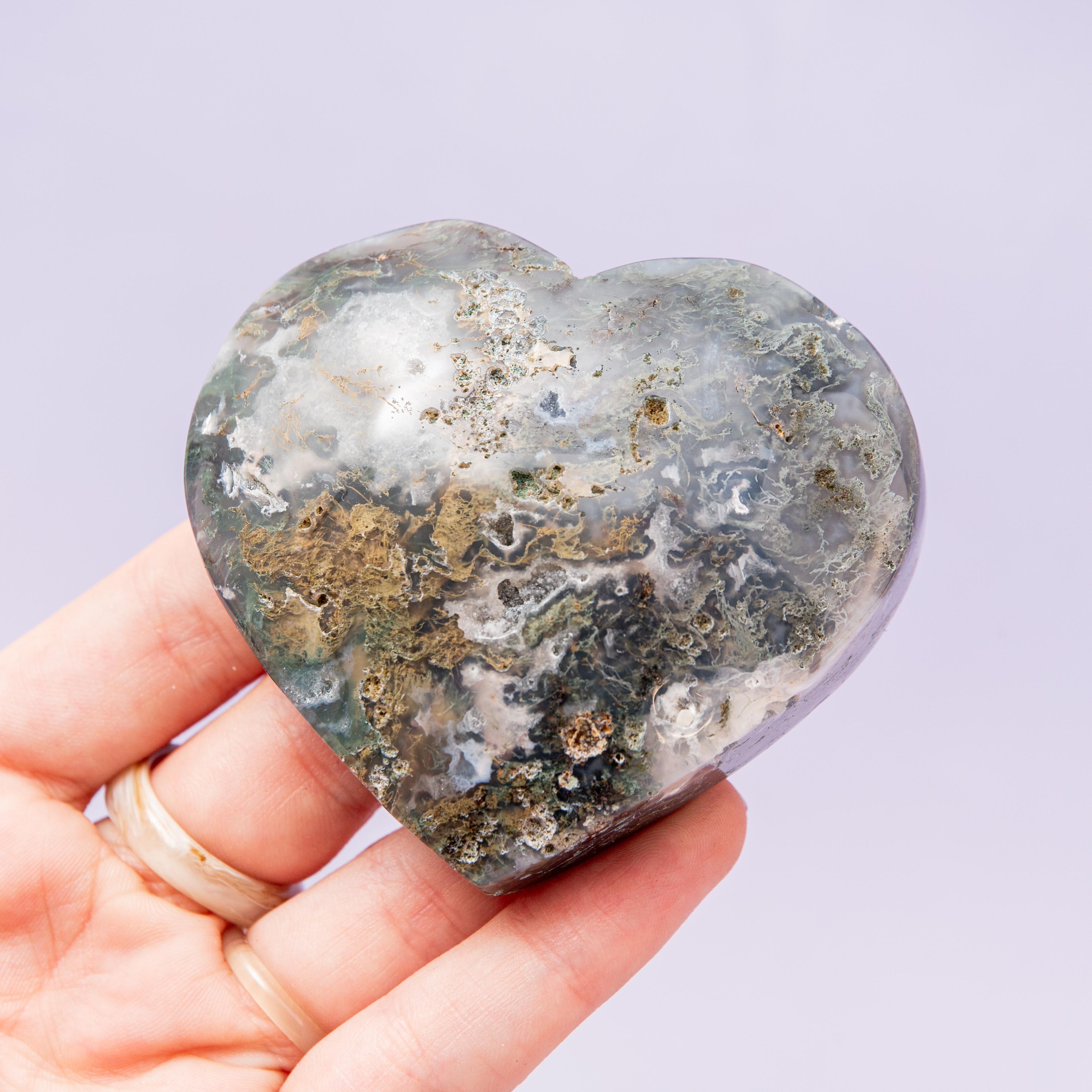 Moss Agate Heart Bowl - 7cm (A3)