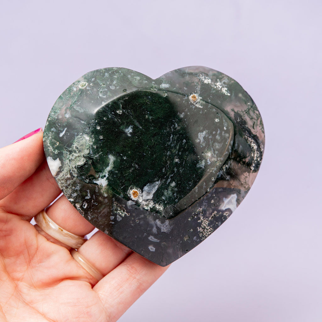 Moss Agate Heart Bowl - 8.5cm (A5)