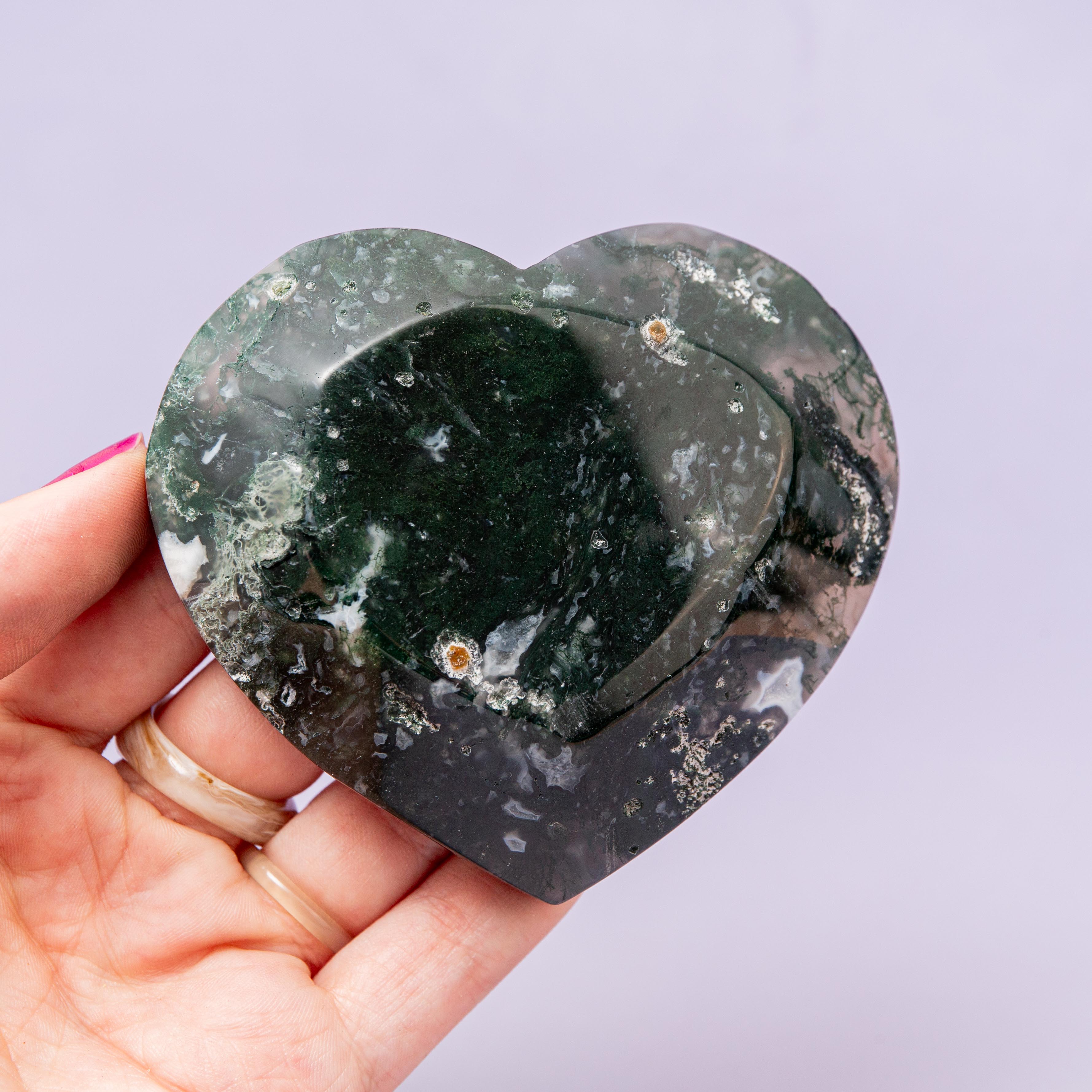 Moss Agate Heart Bowl - 8.5cm (A5)