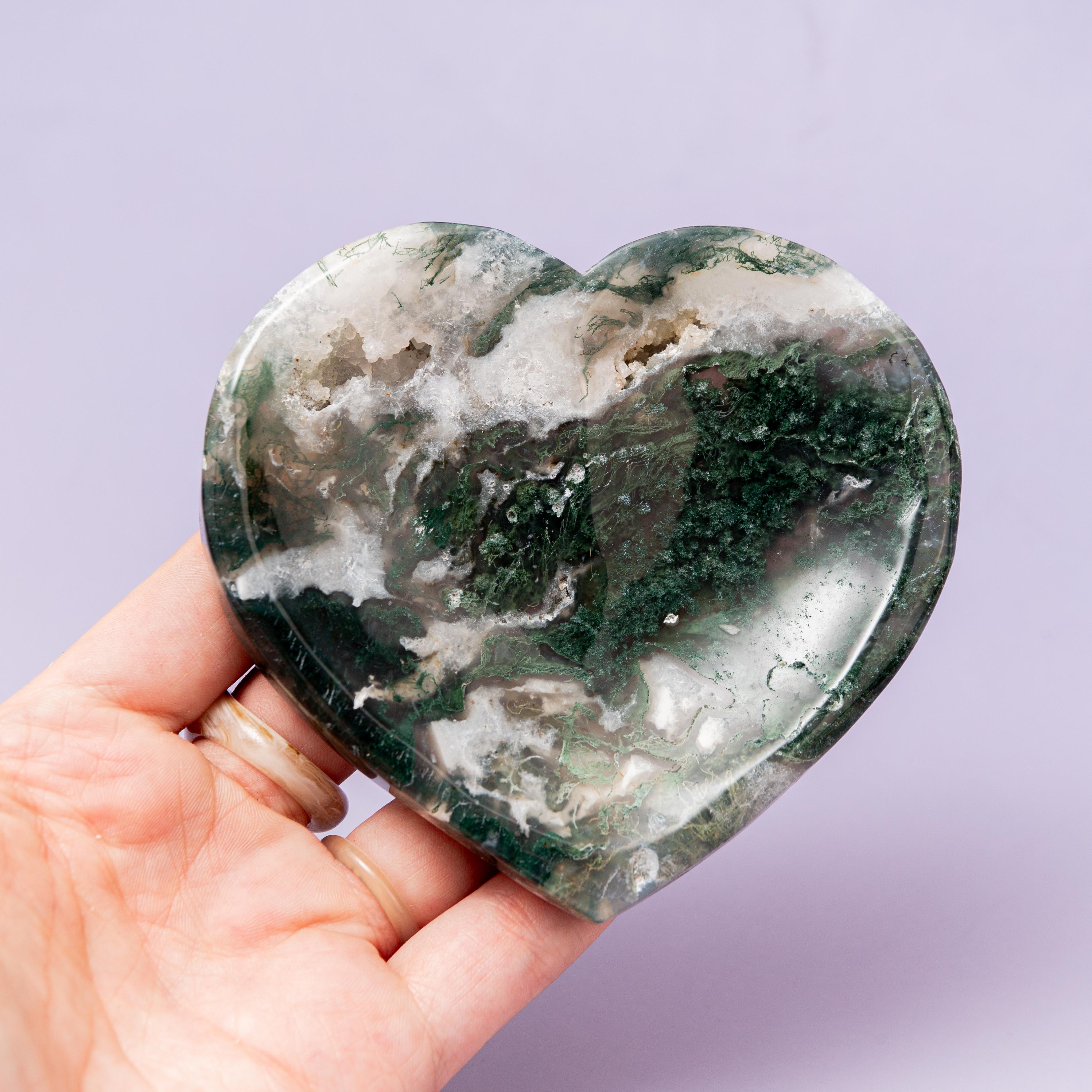 Moss Agate Heart Bowl - 9.5cm (A6)