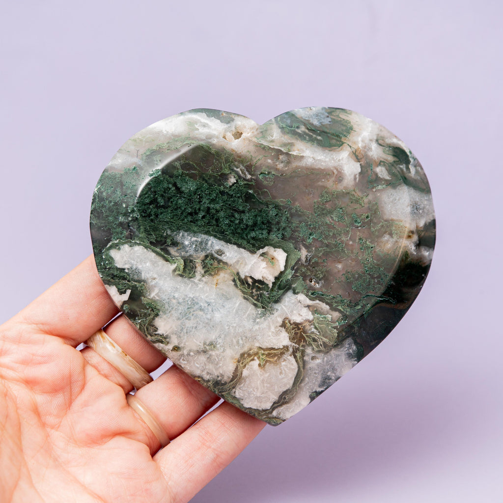 Moss Agate Heart Bowl - 9.5cm (A6)