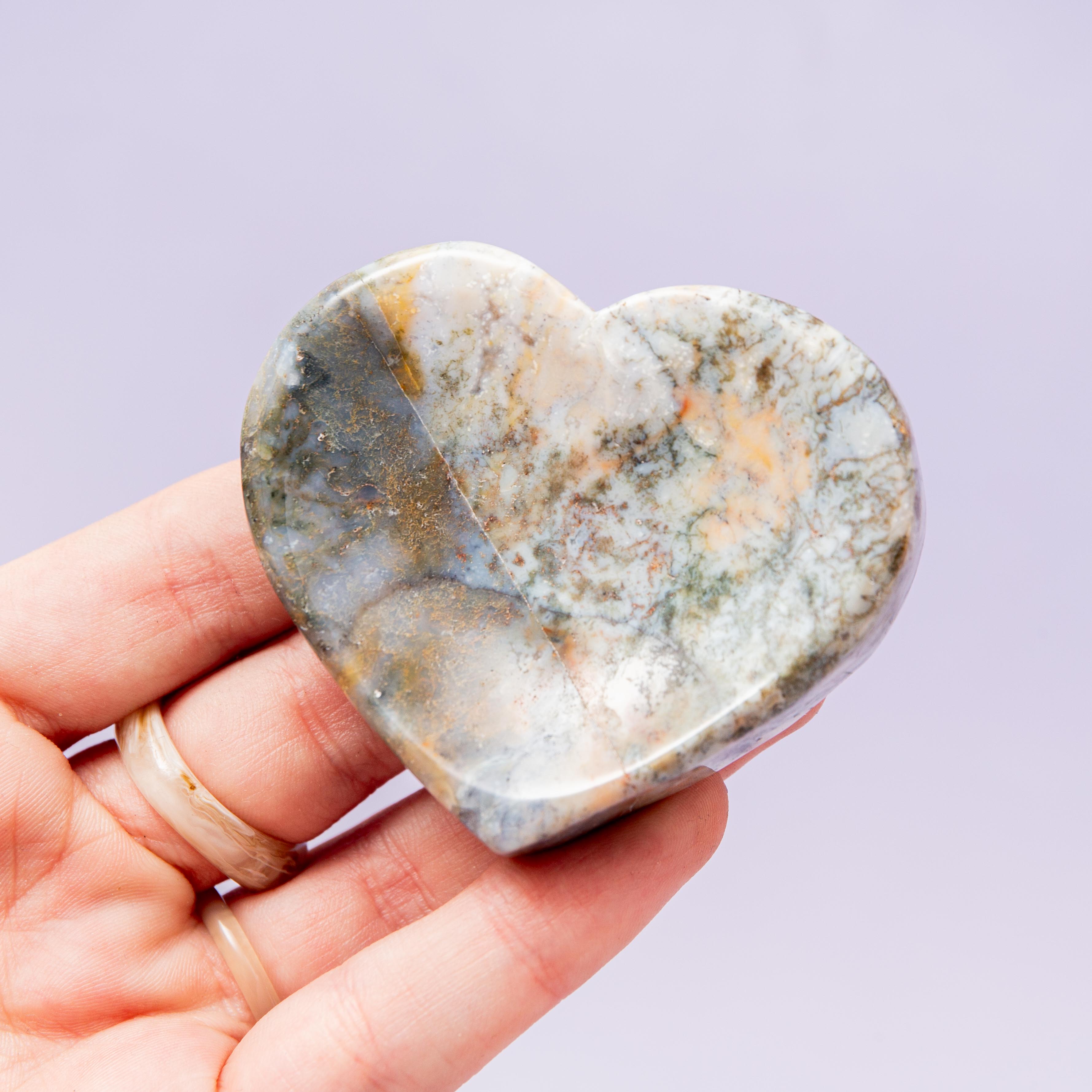 Moss Agate Heart Bowl - 6cm (A7)
