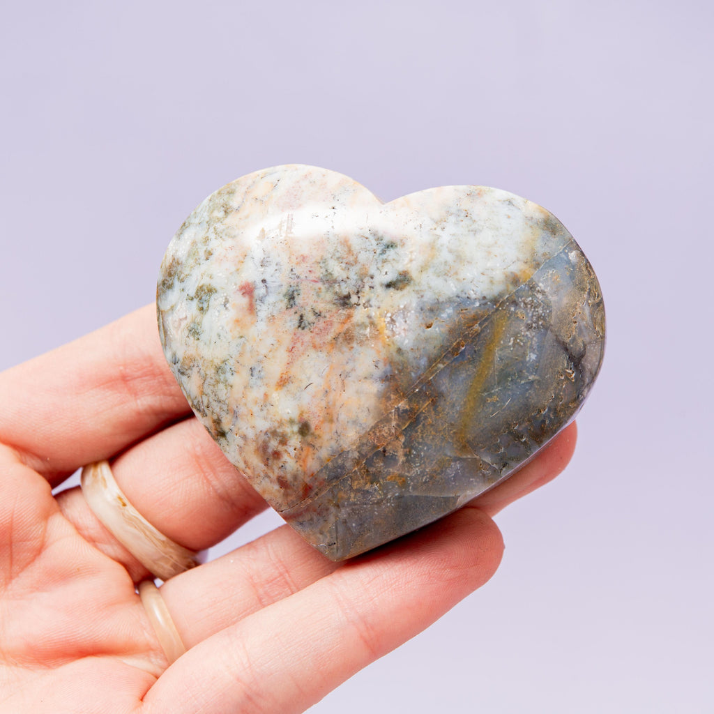 Moss Agate Heart Bowl - 6cm (A7)