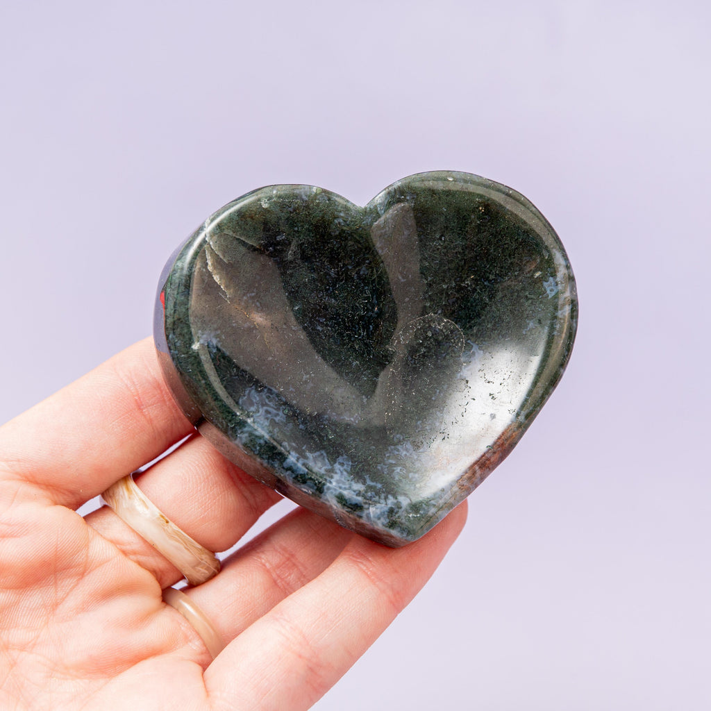 Moss Agate Heart Bowl - 6.5cm (A8)