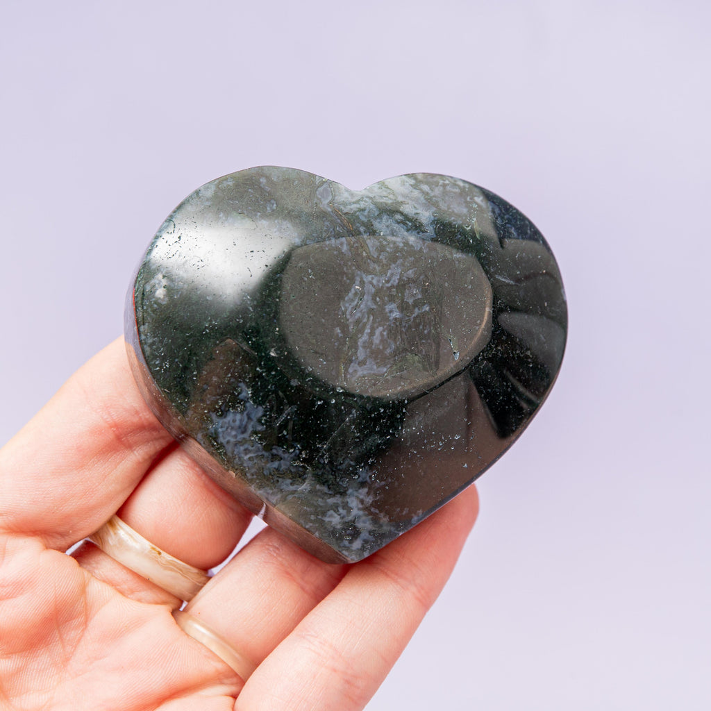 Moss Agate Heart Bowl - 6.5cm (A8)