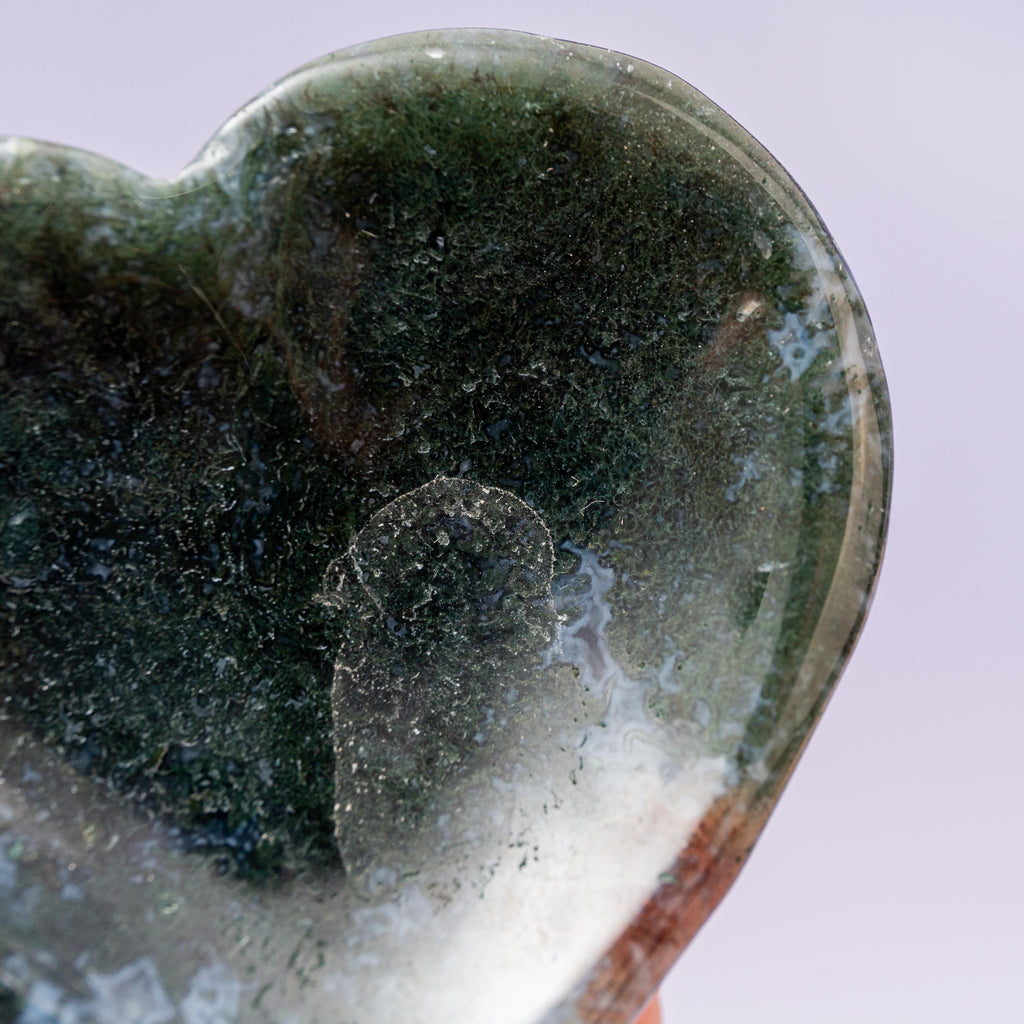Moss Agate Heart Bowl - 6.5cm (A8)