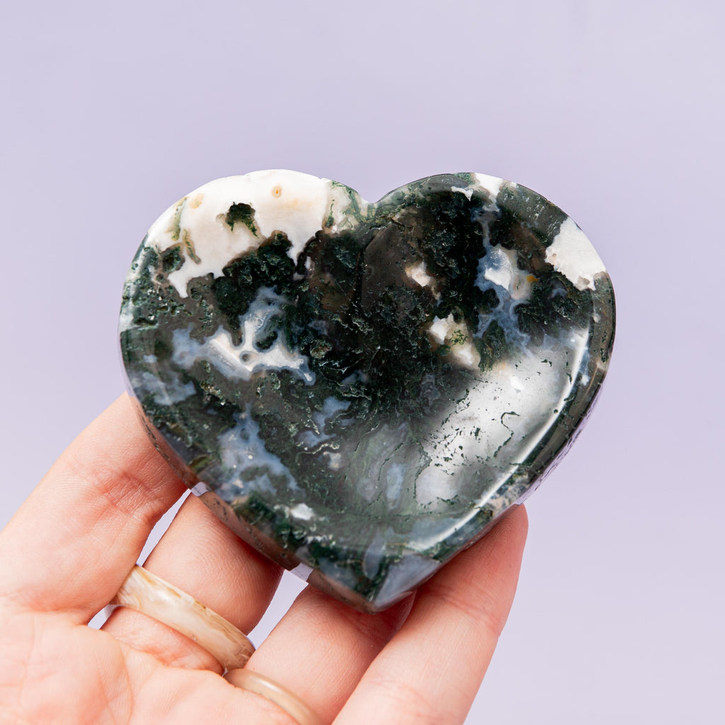 Moss Agate Heart Bowl - 7cm (A9)