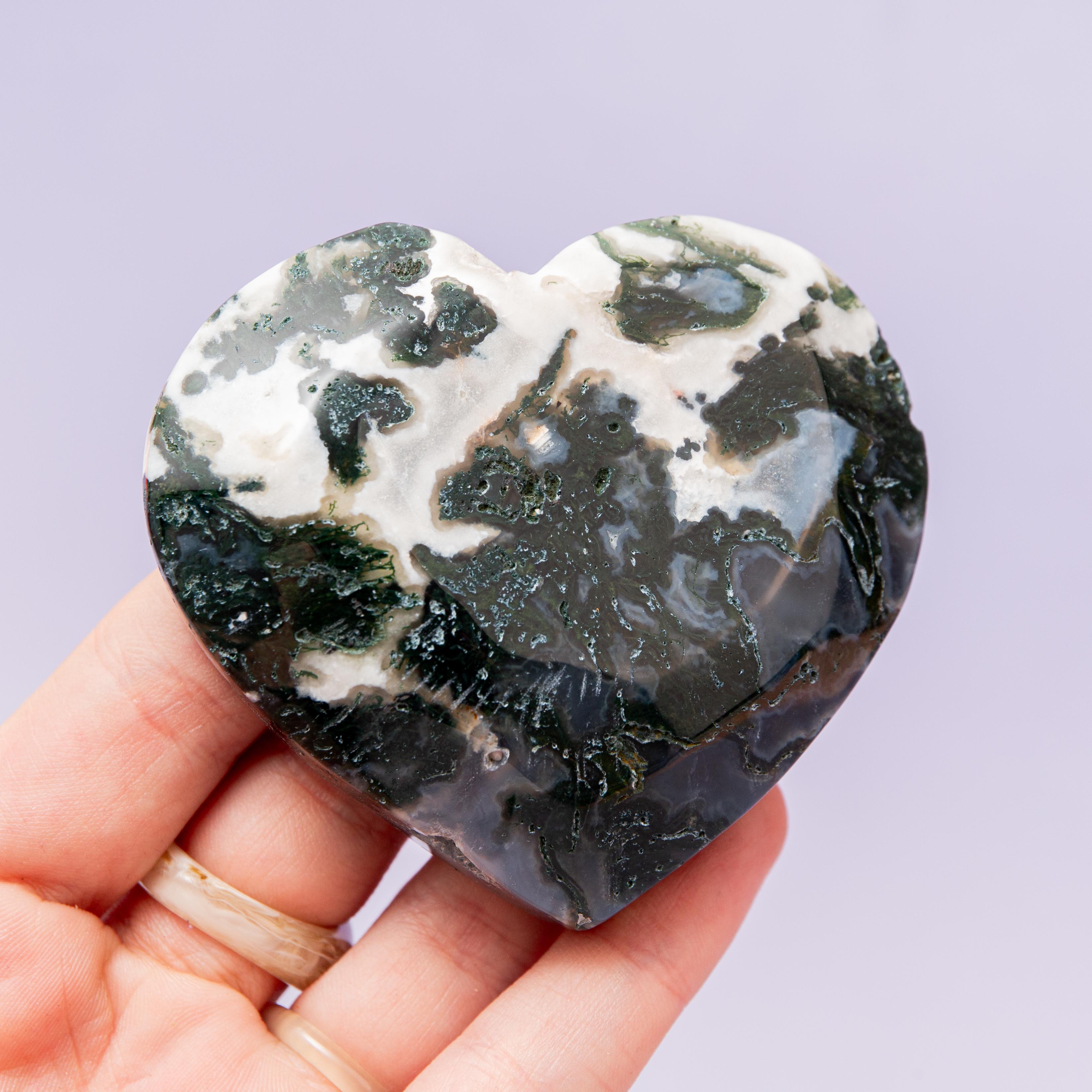 Moss Agate Heart Bowl - 7cm (A9)