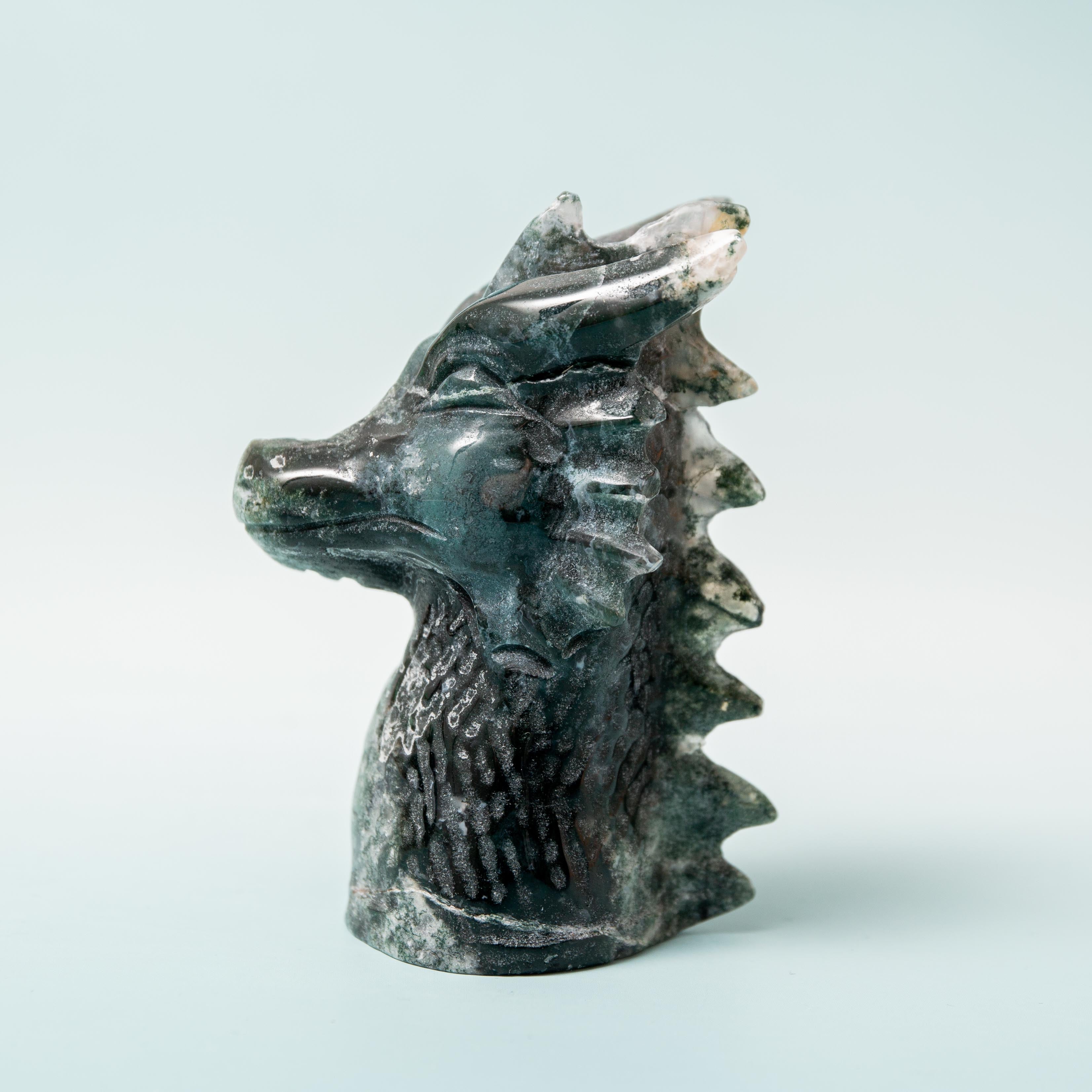 Moss Agate Dragon Head - 149g/7.5cm (A)