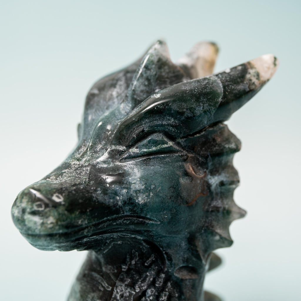 Moss Agate Dragon Head - 149g/7.5cm (A)