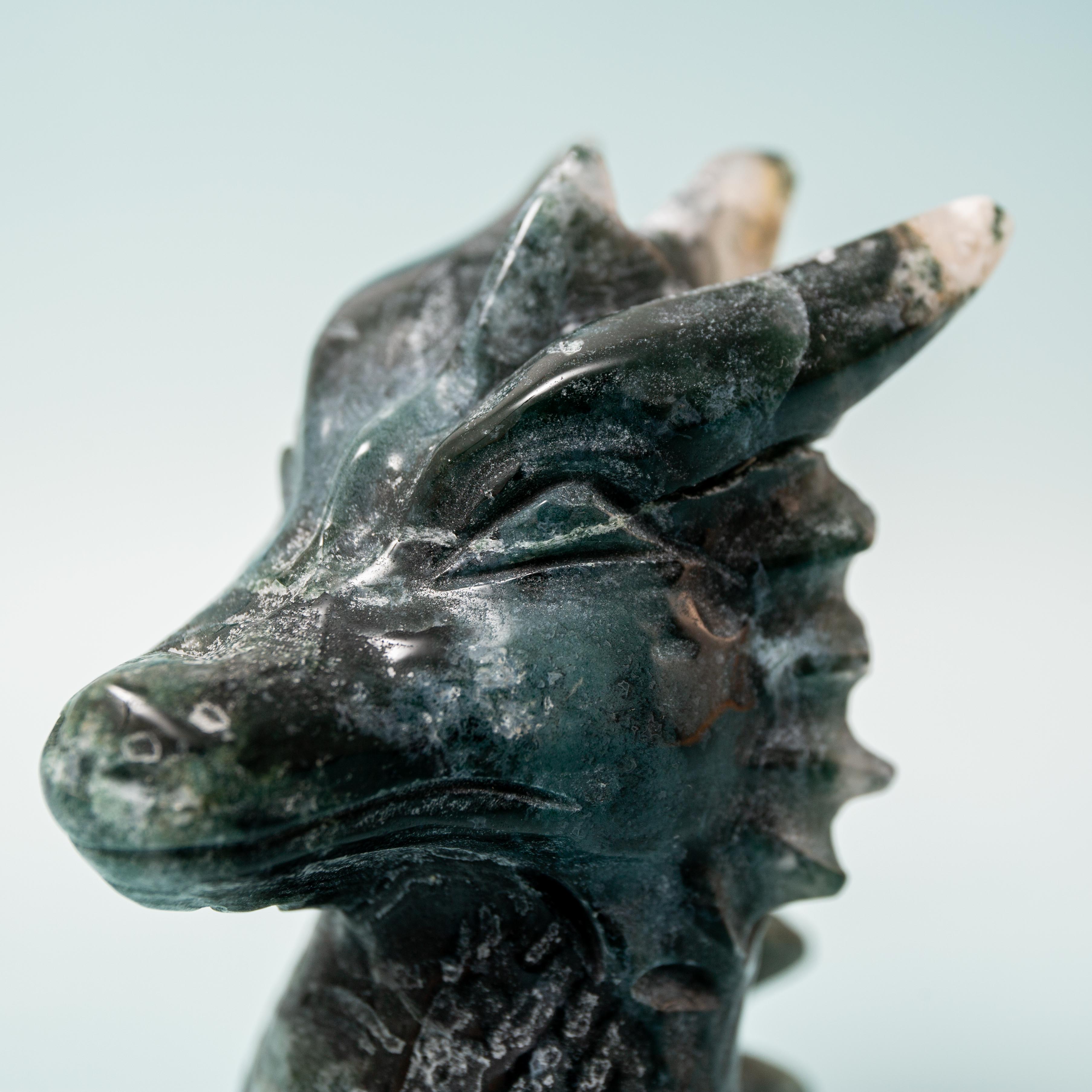 Moss Agate Dragon Head - 149g/7.5cm (A)