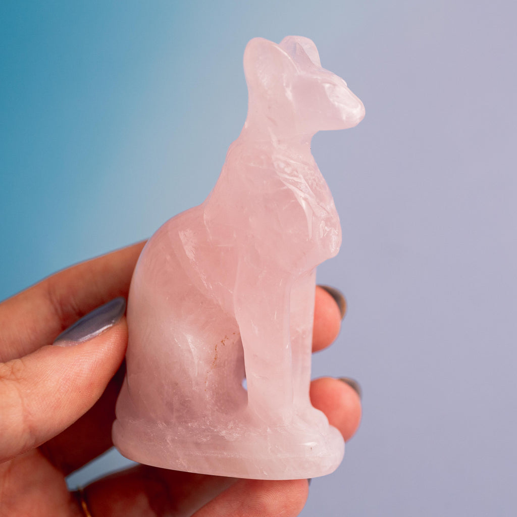 Rózsakvarc Bast-macska - 100g/8cm
