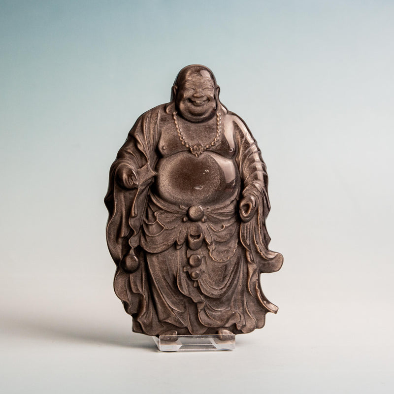Ezüst obszidián Buddha – 15 cm