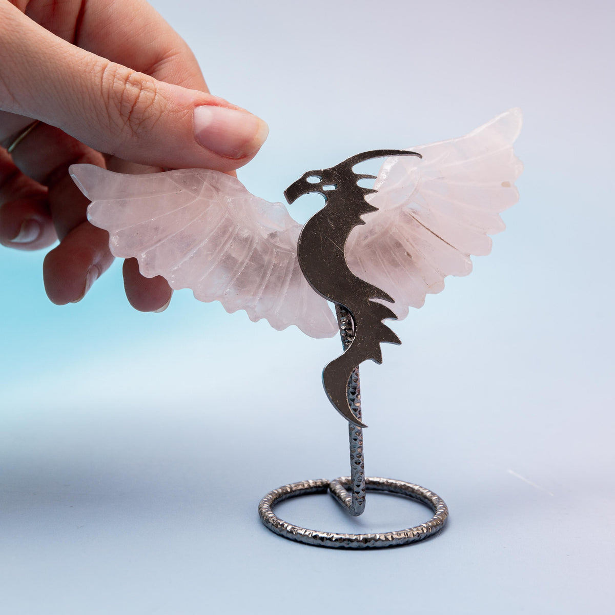 Rose Quartz Dragon (on Stand) - 9 cm (A11)