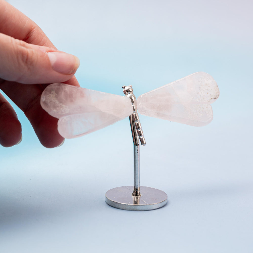 Rose Quartz Dragonfly (on Stand) - 6 cm (A1)