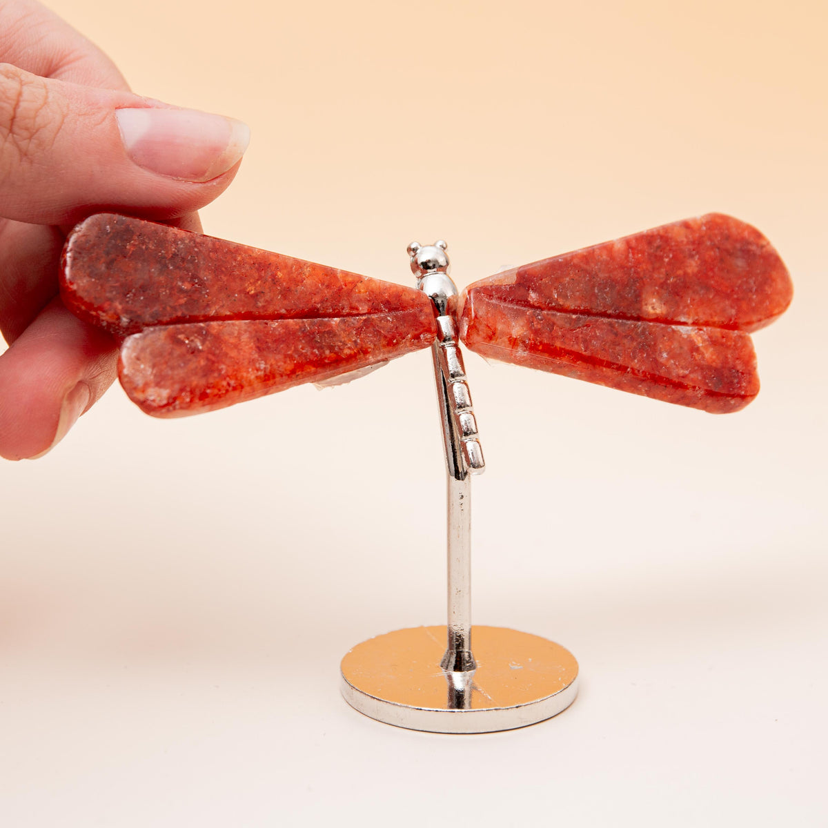 Red Quartz Dragonfly (on Stand) - 6 cm (A7)