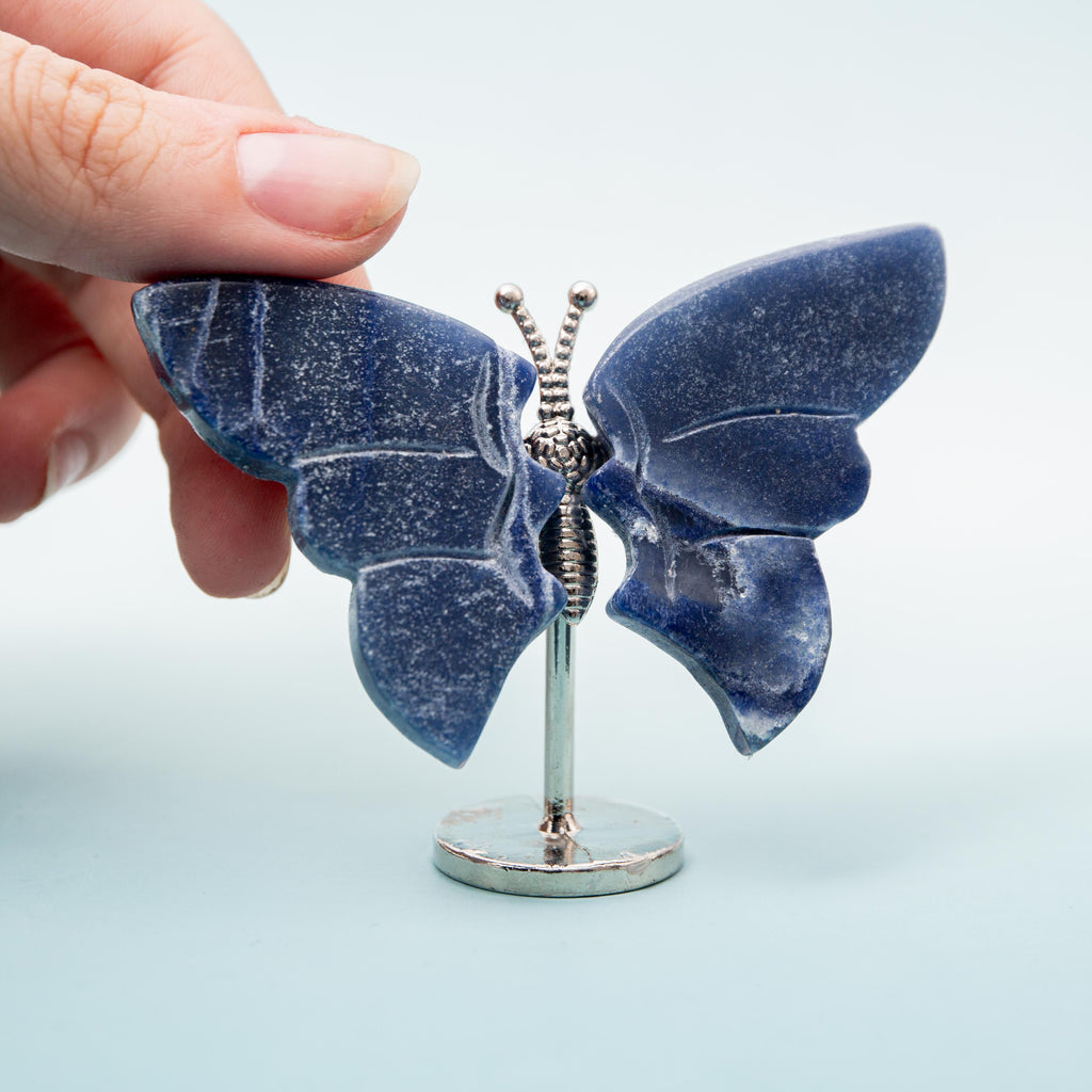 Blue Quartz Butterfly (on Stand) - 6 cm (A5)