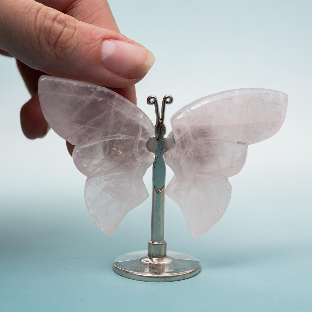 Rose Quartz Butterfly (on Stand) - 6 cm (A7)