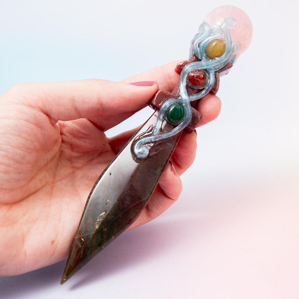 Rose Quartz - Moss Agate Dagger - 3 cm 84 gr