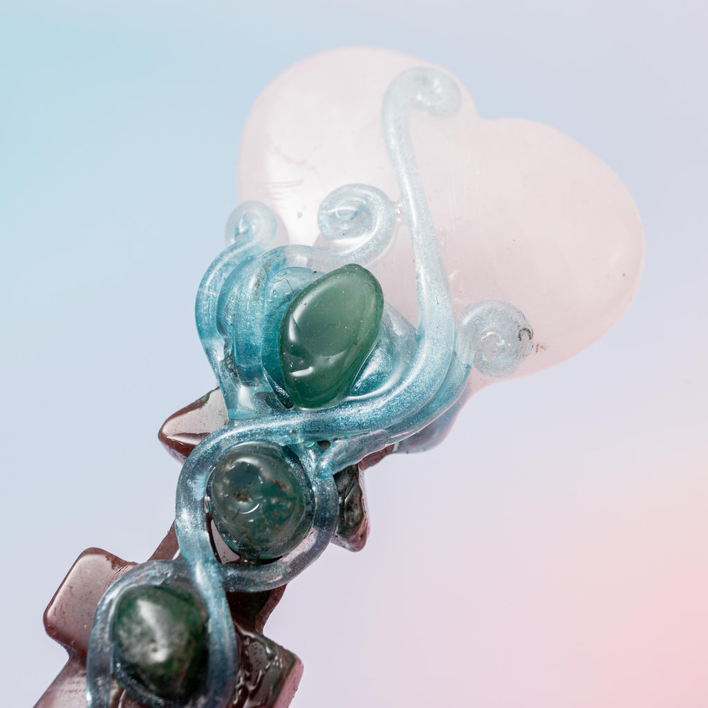 Moss Agate - Rose Quartz Dagger - 3 cm 76 gr