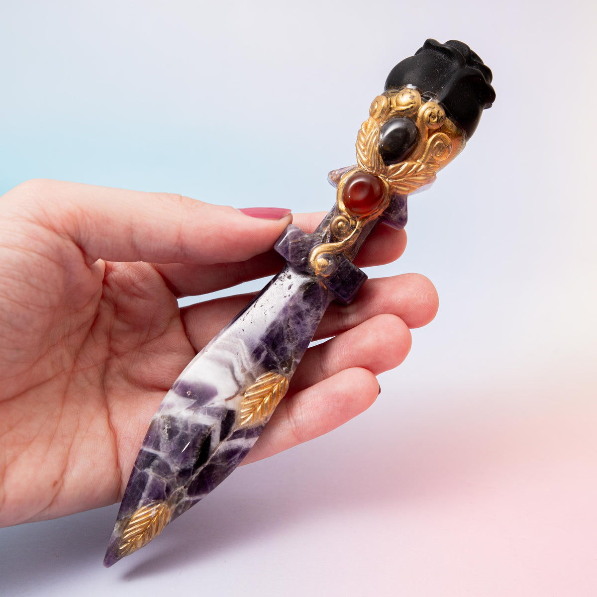 Obsidian - Amethyst Dagger - 3 cm 89 gr