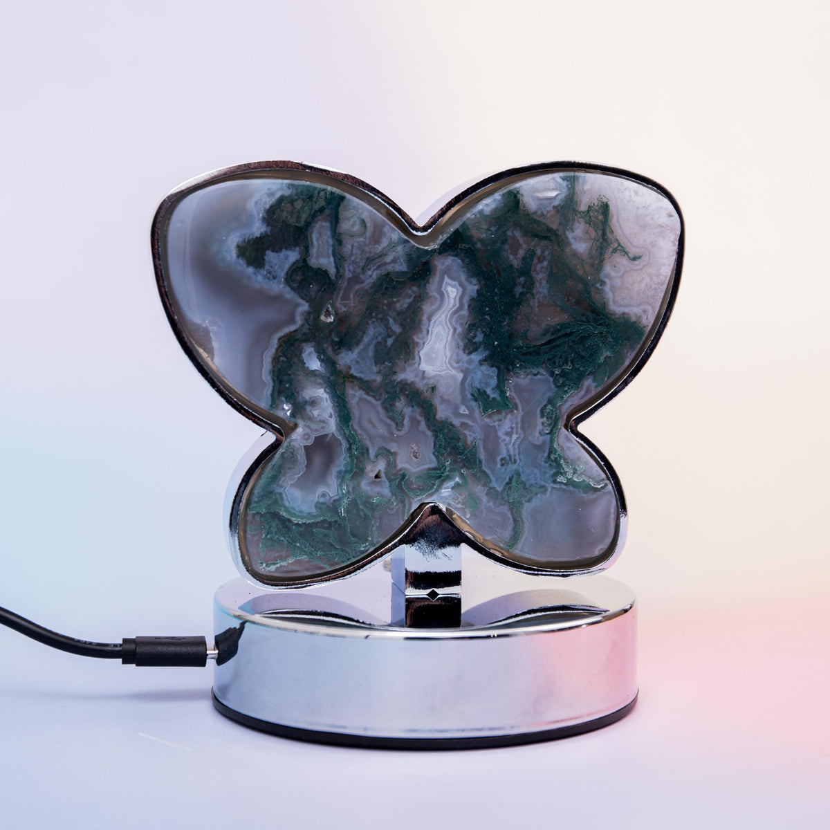 Moss Agate Butterfly (Led) Lamp - 14 cm 600 gr — photo 1