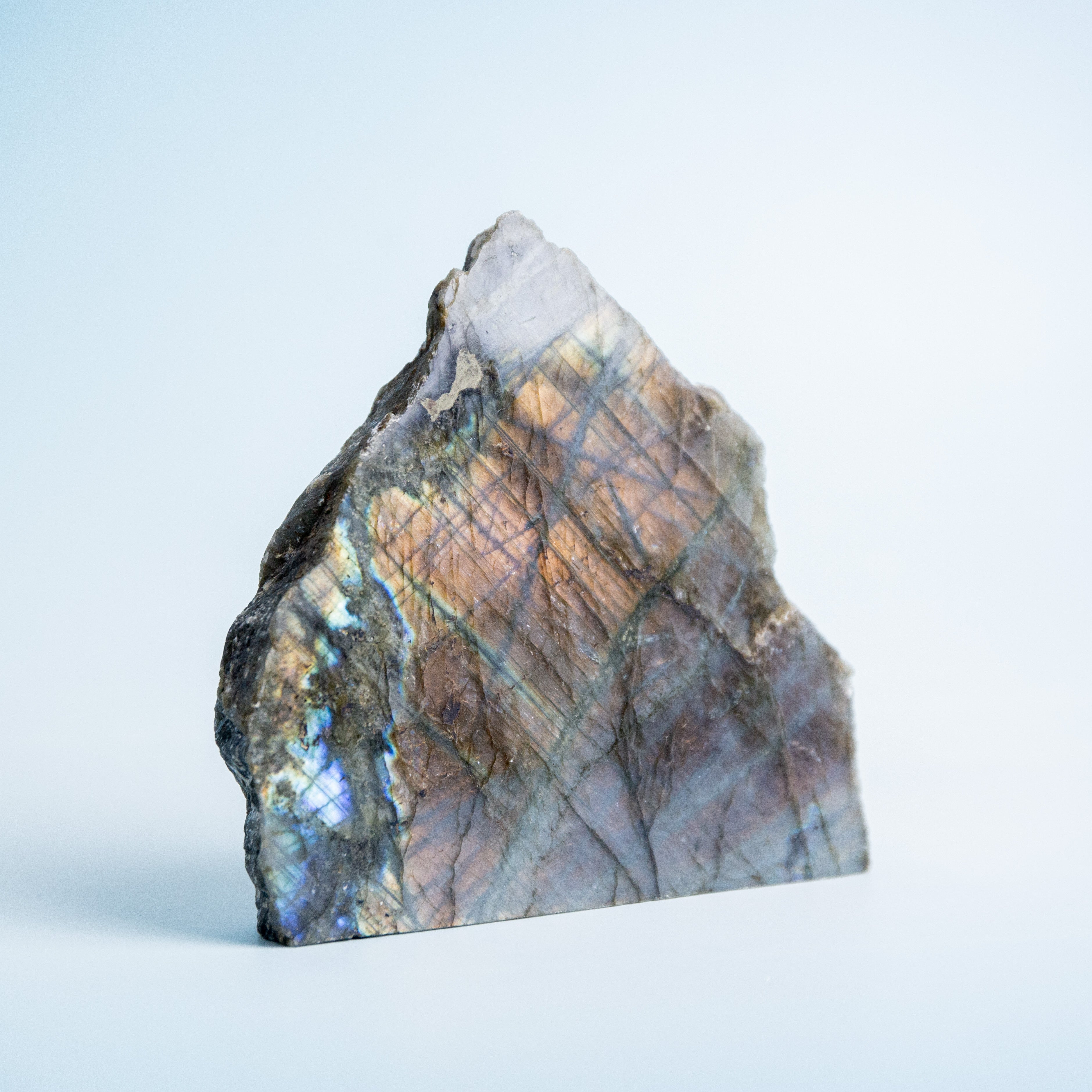 Labradorit egyik oldala csiszolt - 585g