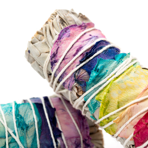 White Sage with 7 Chakra Flowers / for 1 pc