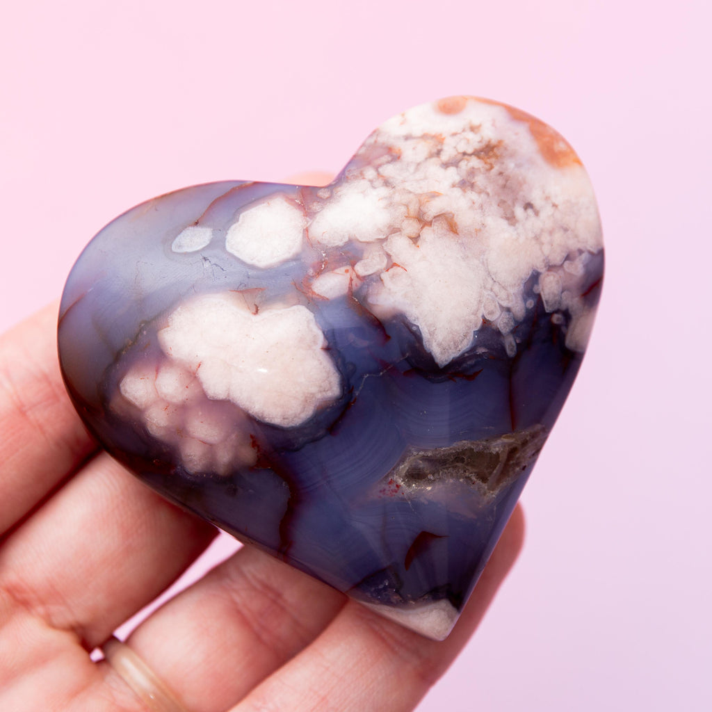 Blue Sakura Agate Heart - 6.3cm/119g (B)