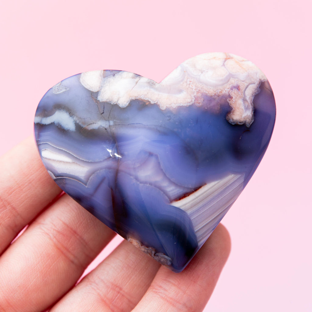 Blue Sakura Agate Heart - 6cm/85g (C)