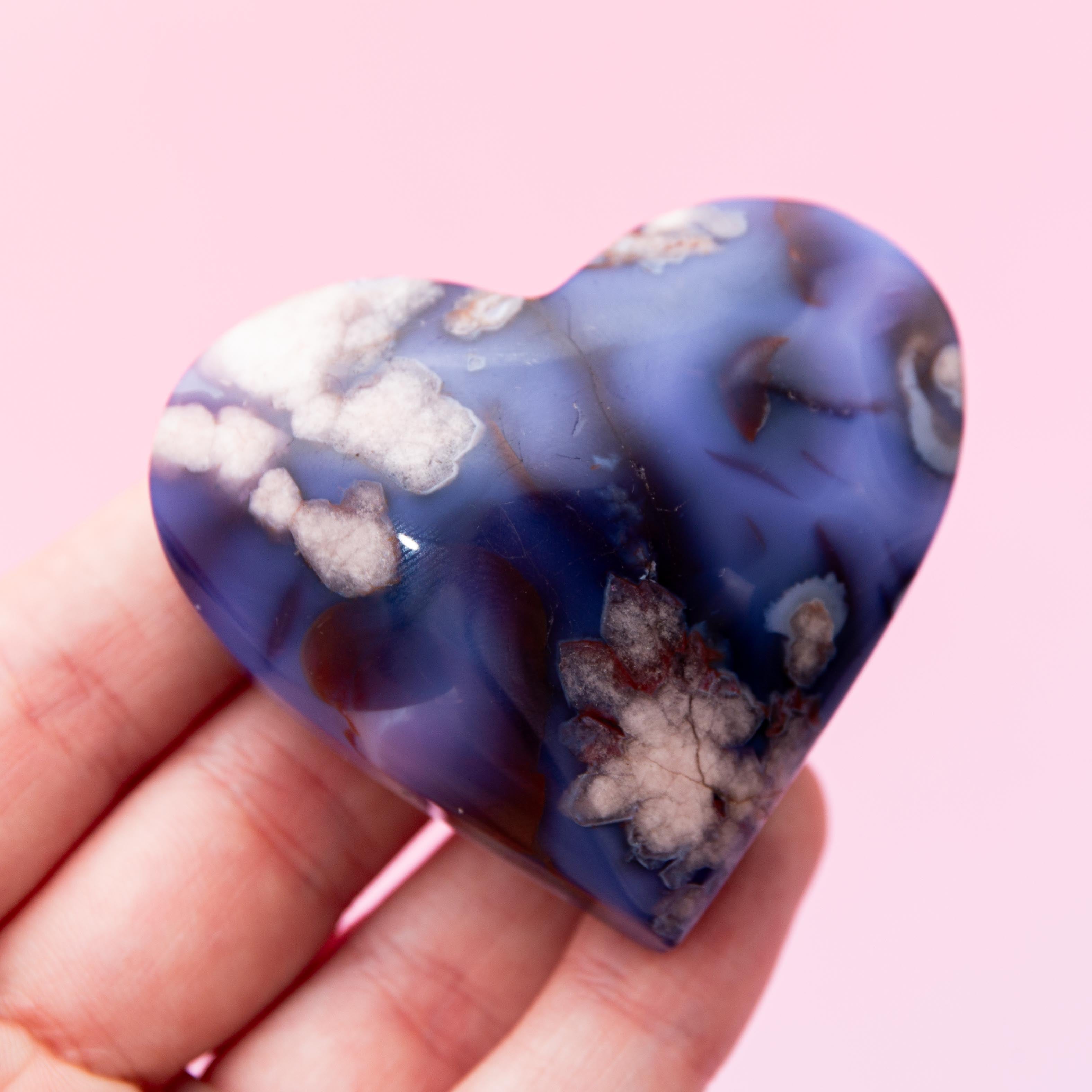 Blue Sakura Agate Heart - 6cm/85g (C)