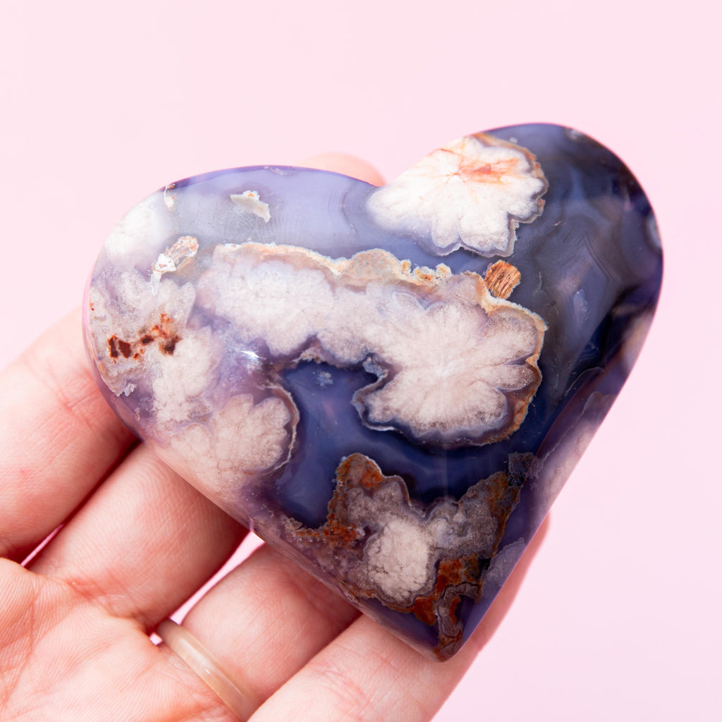 Blue Sakura Agate Heart - 7cm/127g (D)