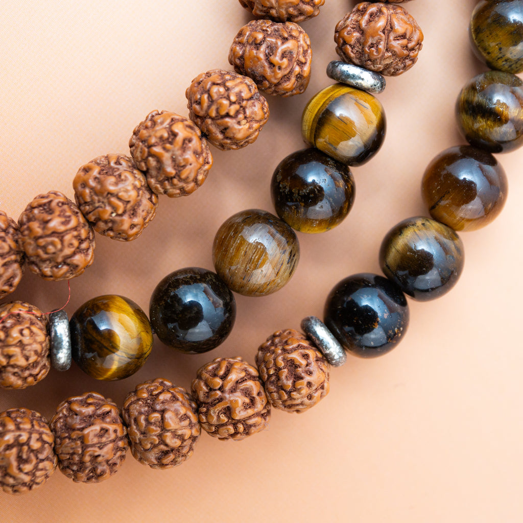 Rudraksha & Tiger Eye Mala - 36cm