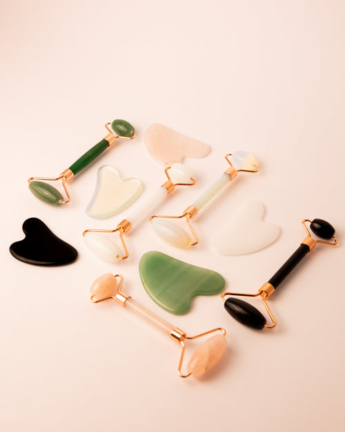 Anti-Aging Facial Massage Gift Set (Kristály Guasha és Roller)